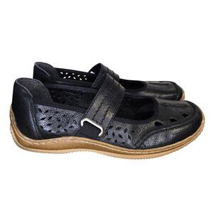 Rieker Celia Black Leather Antistress Sporty Mary Jane Women's EU 37, US 6